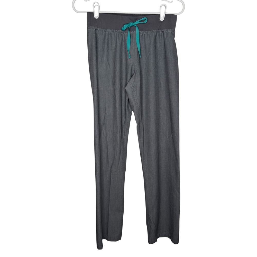 FIGS Technical Collection Gray Scrub Pants XXS Yoga Waist Teal Drawstring T21003